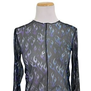 Unif Desire Flame Mesh Semi Sheer Long Sleeve Top Size medium